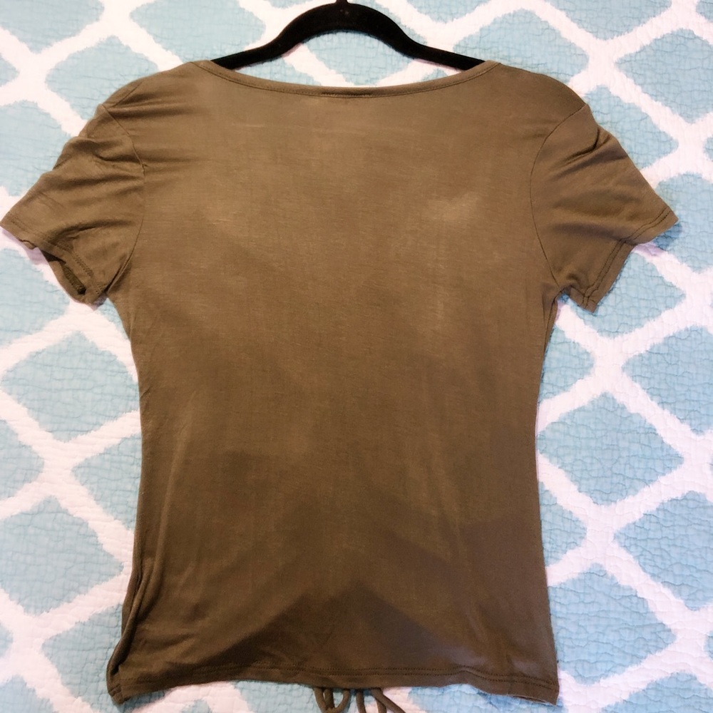 Army Green Ruched String Top - Picture 2 of 3